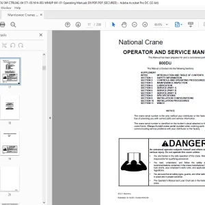 Manitowoc Grove National Crane 800DU Operator & Service Manual