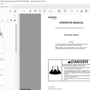 Manitowoc Grove Pole Claw Option Operator Manual PDF