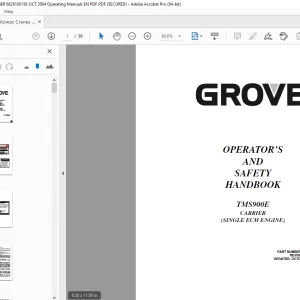 Manitowoc Grove TMS900E Carrier Operator's Manual 6828100158 PDF