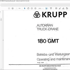Manitowoc Krupp Crane Truck 180 GMT Operating & Maintenance Manual PDF