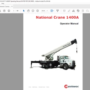 Manitowoc National Cranes 1400A Operator's Manual PDF