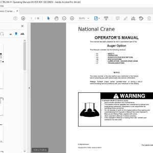 Manitowoc National Cranes Auger Option Operator's Manual 9828100670 PDF
