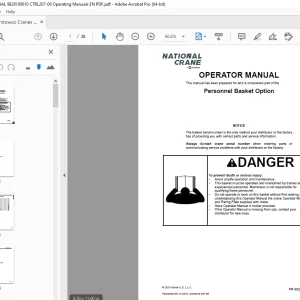 Manitowoc National Cranes Personnel Basket Option Operator Manual PDF