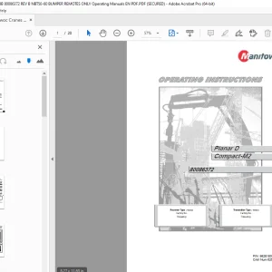 Manitowoc Planar D Compact-M2 Operator's Manual 80086372 PDF