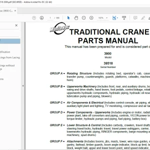 Manitowoc Traditional Crane 3900 Parts Manual SN 39518 PDF