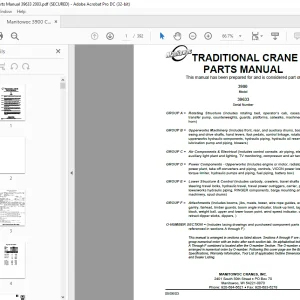 Manitowoc Traditional Crane 3900 Parts Manual SN 39633 PDF