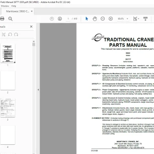 Manitowoc Traditional Crane 3900 Parts Manual SN 39777 - PDF DOWNLOAD