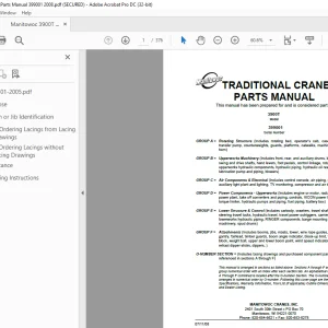 Manitowoc Traditional Crane 3900T Parts Manual SN 399001 PDF
