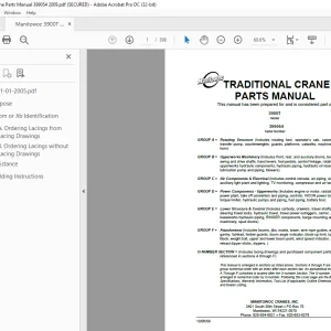 Manitowoc Traditional Crane 3900T Parts Manual SN 399054 - PDF DOWNLOAD
