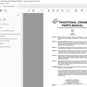 Manitowoc Traditional Crane 3900T Parts Manual SN 39959 PDF