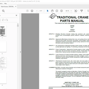 Manitowoc Traditional Crane 3900W Parts Manual SN 395027