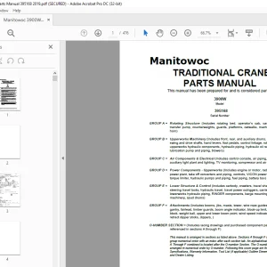 Manitowoc Traditional Crane 3900W Parts Manual SN 395168 PDF