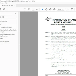 Manitowoc Traditional Crane 3900W Parts Manual SN 39696 PDF