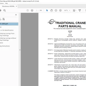 Manitowoc Traditional Crane 4000W Parts Manual SN 40328 - PDF DOWNLOAD