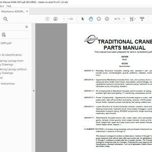 Manitowoc Traditional Crane 4000W Parts Manual SN 40366 - PDF DOWNLOAD