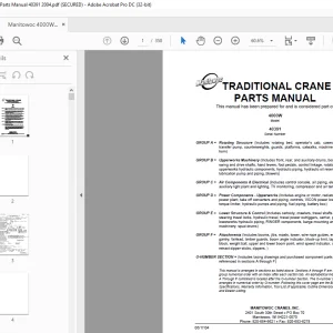 Manitowoc Traditional Crane 4000W Parts Manual SN 40391 PDF