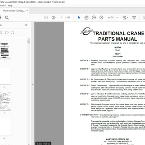 Manitowoc Traditional Crane 4000W Parts Manual SN 40391 - PDF DOWNLOAD
