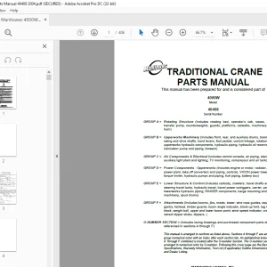 Manitowoc Traditional Crane 4000W Parts Manual SN 40408 - PDF DOWNLOAD