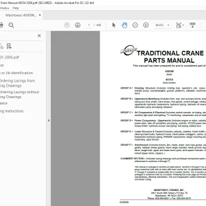 Manitowoc Traditional Crane 4000W Parts Manual SN 40554 - PDF DOWNLOAD
