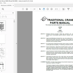 Manitowoc Traditional Crane 4000W Parts Manual SN 40686 - PDF DOWNLOAD