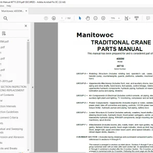 Manitowoc Traditional Crane 4000W Parts Manual SN 40715 - PDF DOWNLOAD