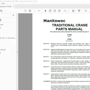 Manitowoc Traditional Crane 4100W Parts Manual SN 41528 - PDF DOWNLOAD