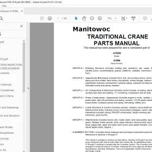 Manitowoc Traditional Crane 4100W Parts Manual SN 41566 - PDF DOWNLOAD