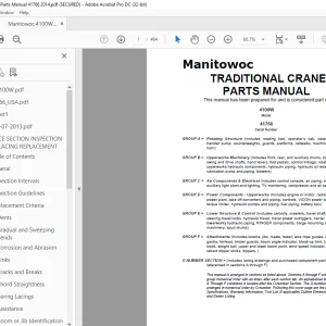 Manitowoc Traditional Crane 4100W Parts Manual SN 41766 PDF
