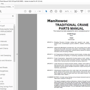 Manitowoc Traditional Crane 4100W Ringer Parts Manual SN 10222 PDF