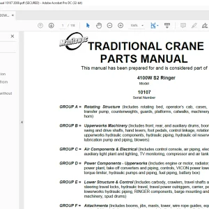 Manitowoc Traditional Crane 4100W S2 Ringer Parts Manual SN 10107 PDF