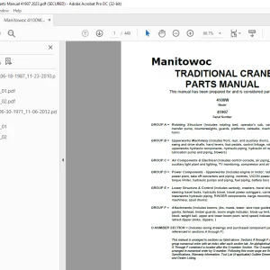 Manitowoc Traditional Crane 4100W Tier 3 Engine Parts Manual SN 41907