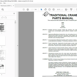 Manitowoc Traditional Crane 4600 Parts Manual SN 46028 PDF