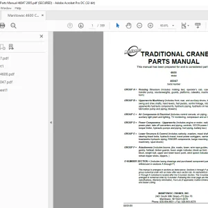 Manitowoc Traditional Crane 4600 Parts Manual SN 46047 - PDF DOWNLOAD