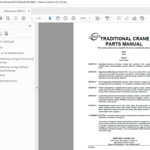 Manitowoc Traditional Crane 4600 Parts Manual SN 46274 PDF