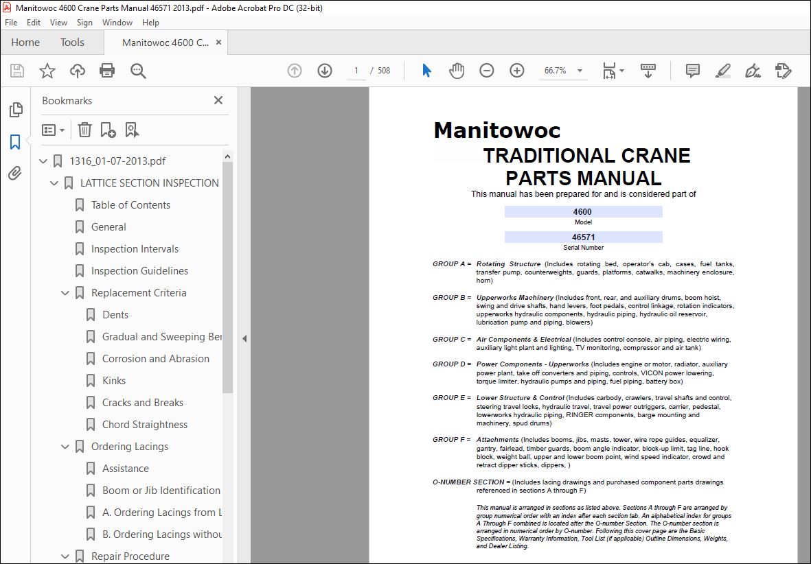 Manitowoc Traditional Crane 4600 Parts Manual SN 46571 - PDF DOWNLOAD ...