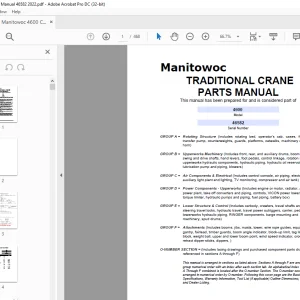 Manitowoc Traditional Crane 4600 Parts Manual SN 46582  PDF