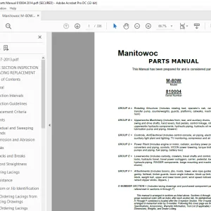 Manitowoc Traditional Crane M-80W Parts Manual SN 810004 PDF