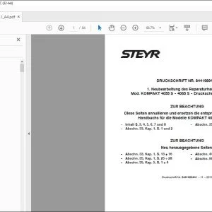 STEYR KOMPAKT 4055 S 4065 S des Reparaturhandbuchs 84419894A1 PDF