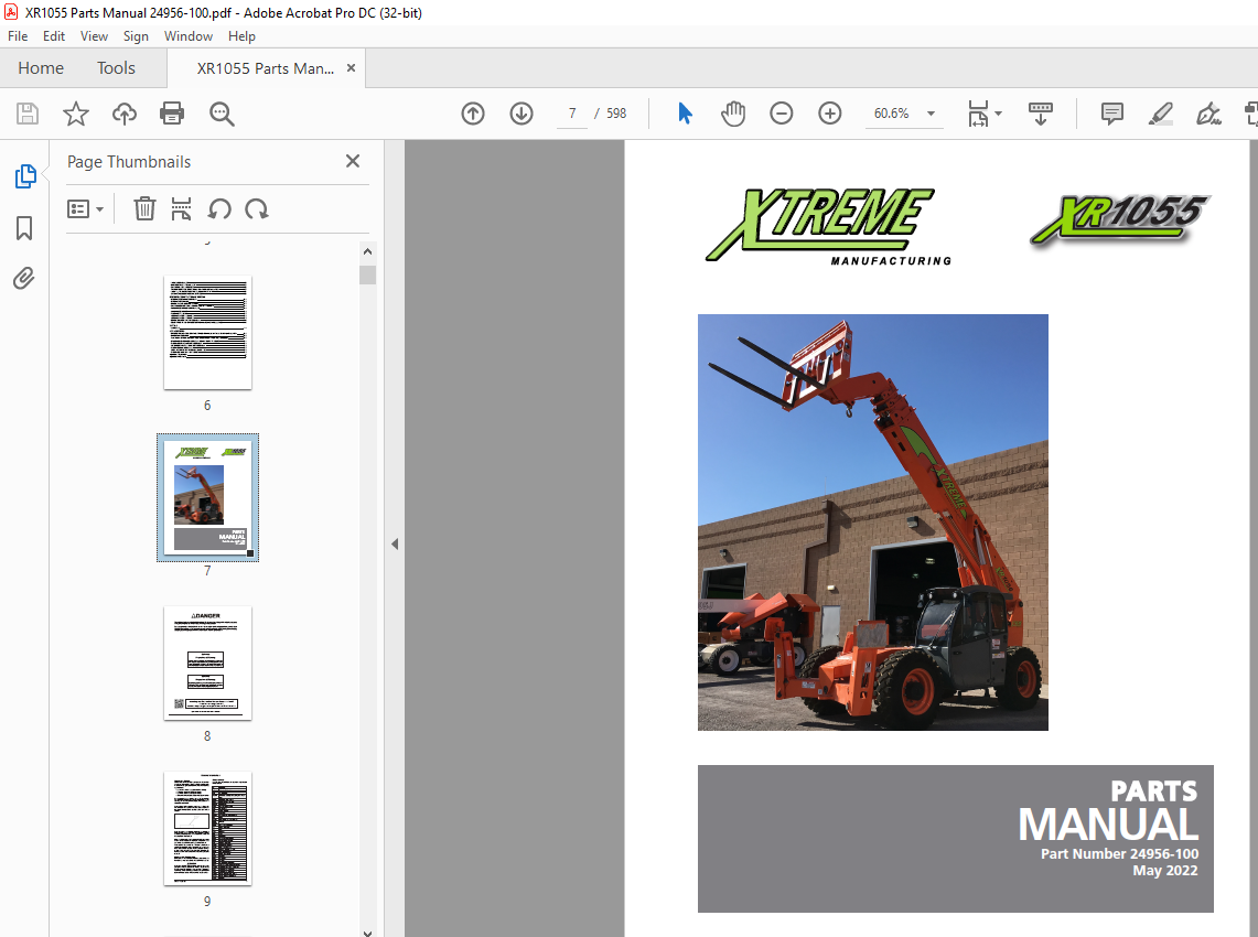 Xtreme Telehandler XR1055 Forklift Parts Manual - PDF DOWNLOAD ...