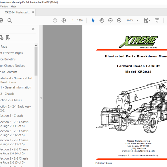 Xtreme Telehandler XR2034 Forward Reach Forklift Parts Breakdown Manual ...