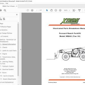 Xtreme Telehandler XR842 (Tier III) Forklift Parts Manual - PDF DOWNLOAD