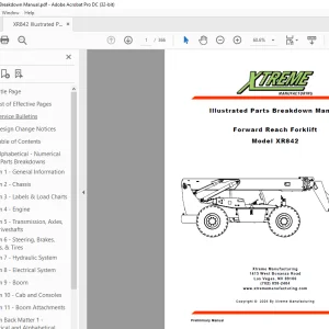 Xtreme XR842 Forward Reach Forklift Parts Breakdown Manual PDF