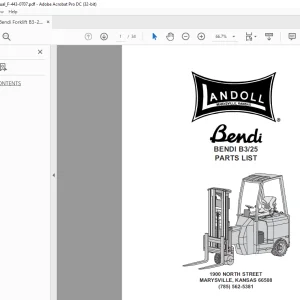 Bendi Forklift B325 Parts List Manual F-443-0707
