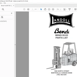 Bendi Forklift B325 Parts List Manual F-443-0707