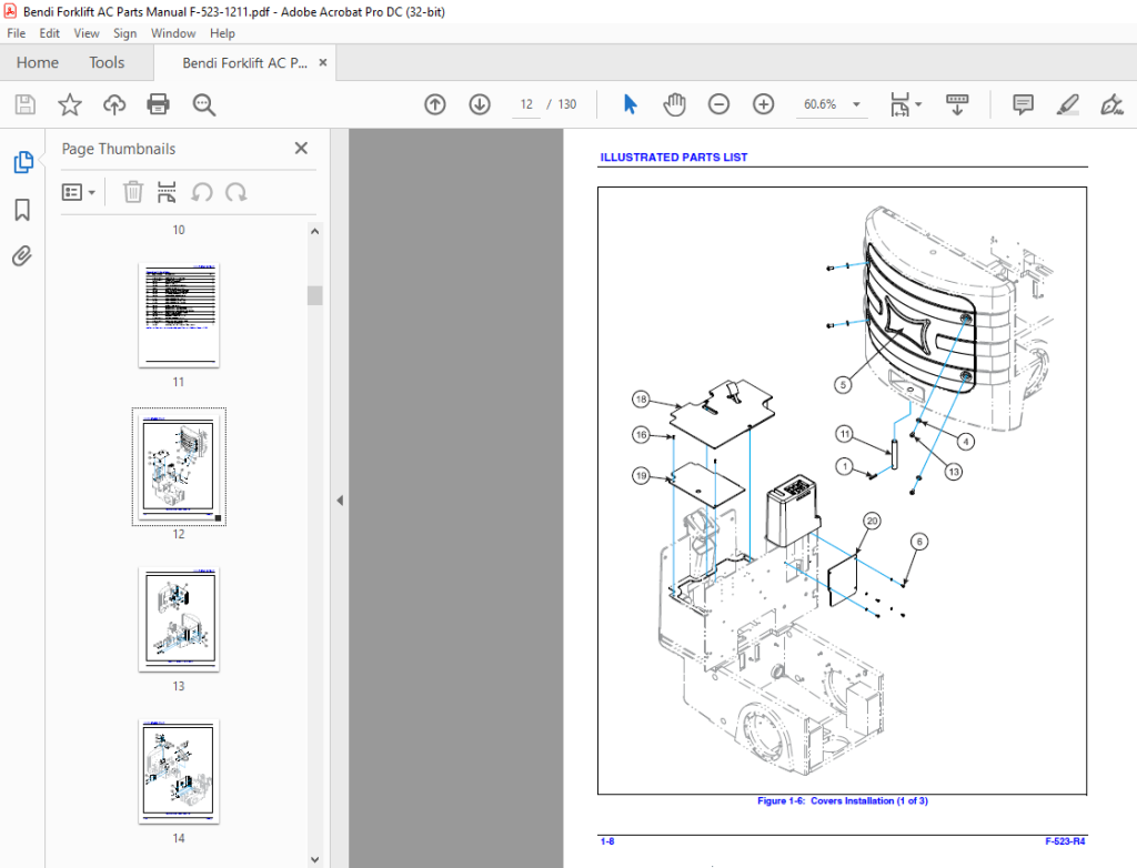 Bendi Landoll B30, B40 & B45 AC Forklift Parts Manual F-523-R4 PDF ...