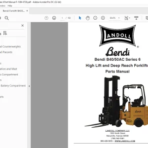 Bendi Landoll B40/50AC Series 6 High Lift and Deep Reach Forklifts Parts Manual
