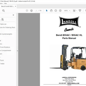 Bendi Landoll B55AC / B55AC HL Forklift Parts Manual F-596-R3 PDF