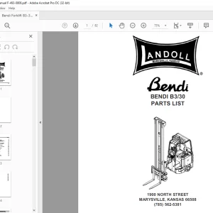 Download Bendi Landoll Forklift B3/30 Parts List Manual F-493-0808 PDF