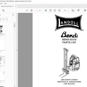 Bendi Landoll Forklift B3/30 Parts List Manual F-493-0808