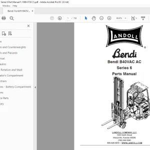Bendi Landoll Forklifts B40VAC AC Series 6 Parts Manual F-1088-0720